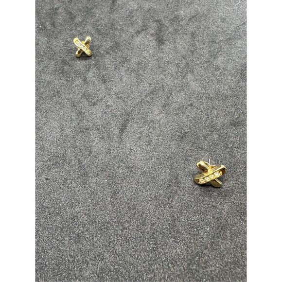 Stunning Vintage RARE Gold Tone Cross Diamond Stud Earrings by Avon some wear Go - Picture 5 of 7